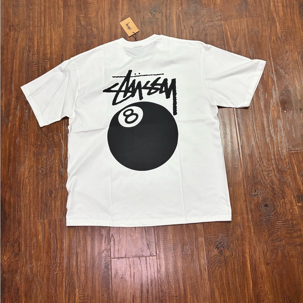 Authentic Stussy 8 Ball Pigment Dyed White Logo Tee Shirt-  Size XL #4347